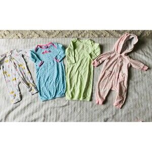Baby girl 4 piece lot gown 3 months jumpsuit fleece cotton